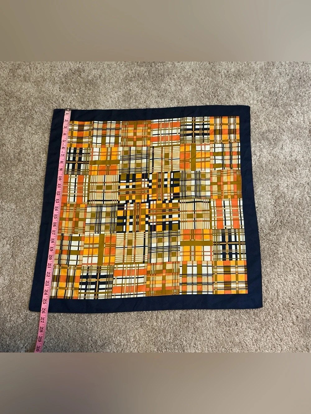 True Vintage 60’s/70’s Navy Blue/Orange/Cream/Brown Plaid Scarf